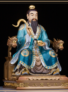 铜太乙真人坐像珐琅彩清微教主太乙救苦天尊神像铜人物桌面摆件