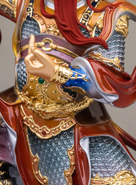 黄铜彩绘王天君神像桌面摆件