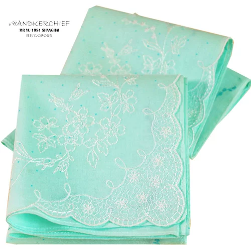 Носовой платок, японский хлопковый мятный шарф, с вышивкой