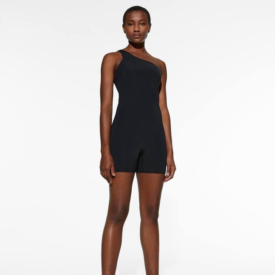 欧美不对称斜肩吊带瑜伽连体衣女黑色紧身显瘦收腹短裤运动连体服,淘宝优惠券,粉丝福利购,淘宝优惠卷