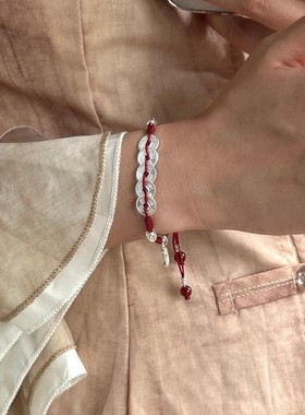 足银990纯银手链五帝币铃铛红绳手链盘缠手串编织手工本命年手饰