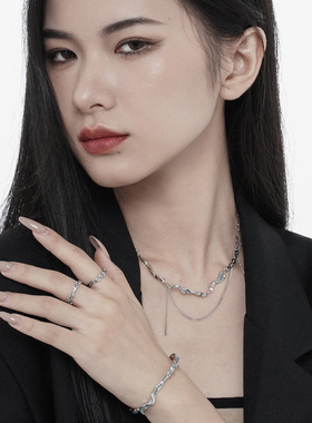 925银开口戒指女士薄荷蓝水波纹