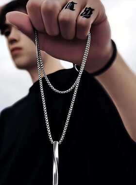 ins欧美冷淡风螺旋几何长条扭棒吊坠项链男女简约个性嘻哈毛衣链