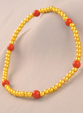 新款铜镀金女款红珠间隔手链