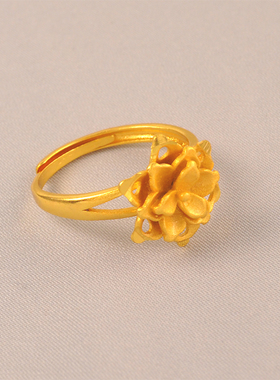 轻奢铜镀金女士花朵开口戒指
