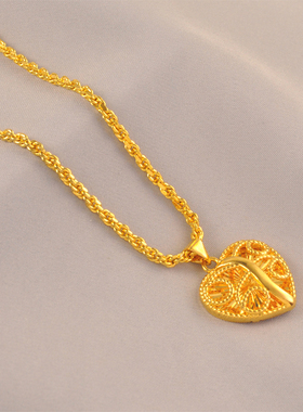 新中式爱心吊坠铜镀金锁骨链