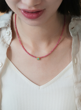 shannai原创天然红纹石串珠项链