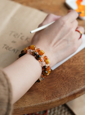 shannai原创虎眼石石榴石手串