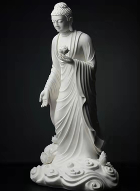 德化白瓷大师手作莲瓷阿弥陀佛像释迦摩尼佛家居摆设收藏供奉包邮