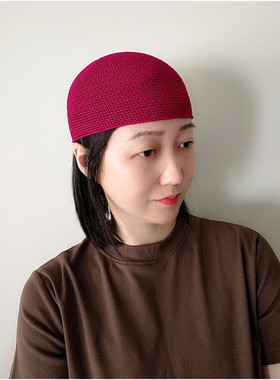 土豆夫人瓜皮帽男女春夏亚麻十字