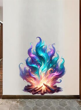 ins风仿真蓝色火焰自粘贴纸厨房