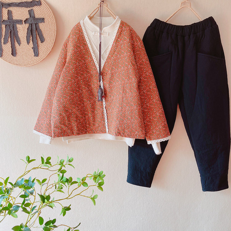 冬季复古加厚碎花小棉袄女宽松大码夹棉棉衣中式盘扣外套棉裤套装,淘宝优惠券,粉丝福利购,淘宝优惠卷