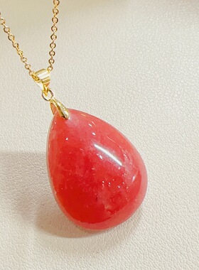 天然红纹石吊坠925银红色水晶项链女玫瑰金珠宝首饰品生日礼物