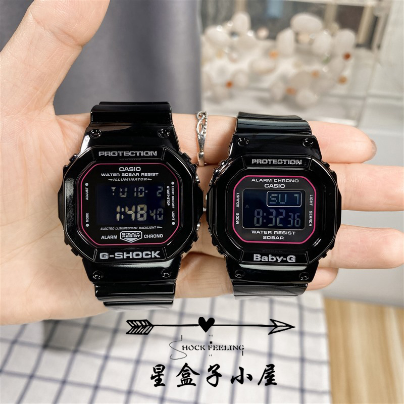 卡西欧G-SHOCK/BABYG GA-110GB/BA120黑金运动男女情侣手表火烈鸟