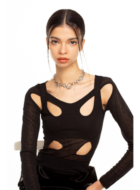 2045系列前置表达重复排列交错镶钻项链原创个性流苏chocker轻奢