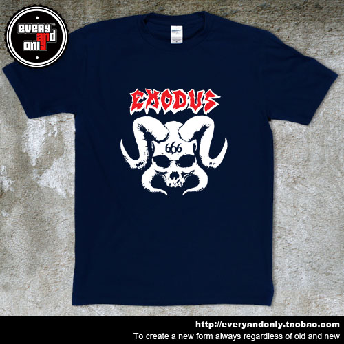 Exodus捶打重金属乐队Horned Skull周边音乐小众欧美休闲短袖T恤-图2