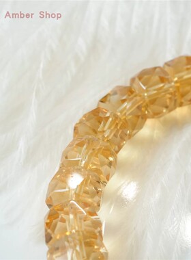 全净体 暴力黄 天然黄水晶 钻面直切老型珠 8mm 手链 手串 配证书