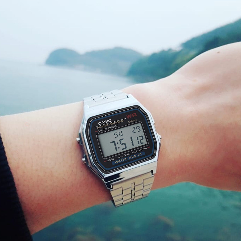 Casio student watch men's and women's sports net red retro small square  electronic watch A158WA-1D/A159WA-N1