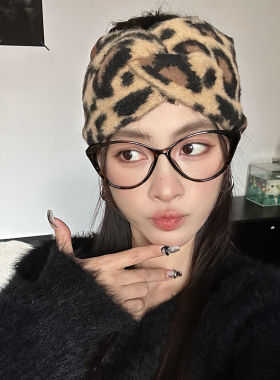 豹纹针织交叉宽边束发带