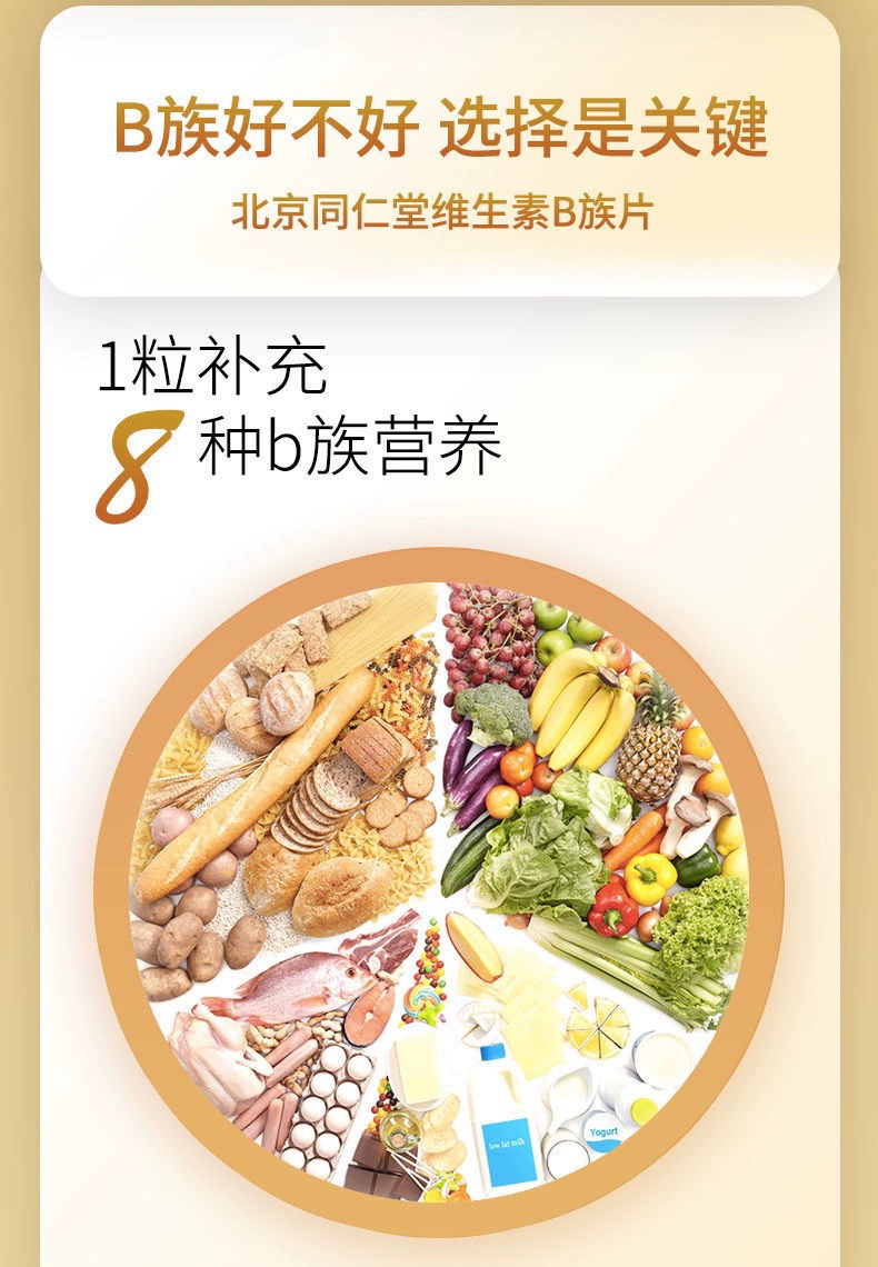 北京同仁堂内廷上用维生素b族60片多种复合B维生素b1b2b6b12叶酸 - 图0