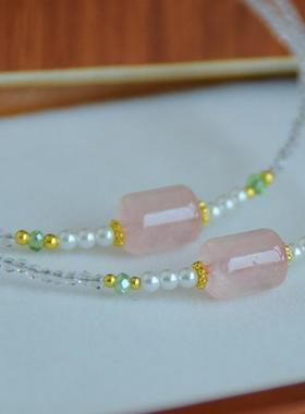 天然粉晶项链女小众高级感尖晶石水晶吊坠锁骨链百搭项链配饰品