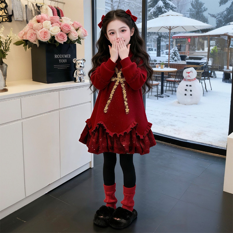 女童冬季拜年服卫衣裙2025新款儿童加绒连衣裙冬装女孩洋气秋冬款,淘宝优惠券,粉丝福利购,淘宝优惠卷