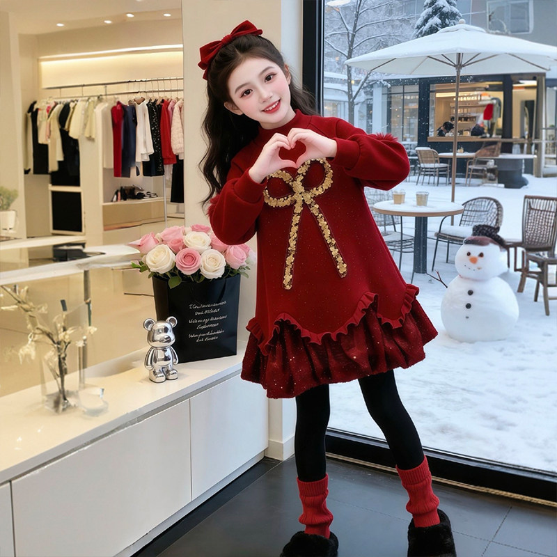 女童冬季拜年服卫衣裙2025新款儿童加绒连衣裙冬装女孩洋气秋冬款,淘宝优惠券,粉丝福利购,淘宝优惠卷