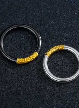 旦早999纯银拼金小众设计对戒