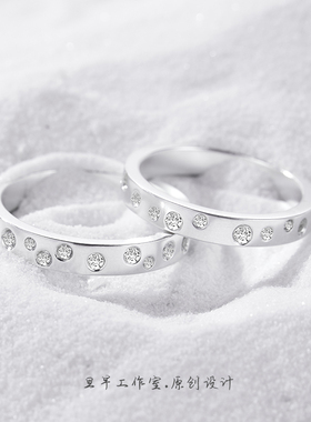 旦早原创情侣999足银镶钻对戒