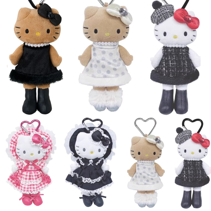 保单12月预售定金日本NIC三丽鸥Kitty贵妇小香风黑皮长腿毛绒挂件 - 图0