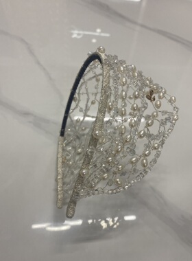 瑰陌饰品 定制款高奢水晶发箍 淡水珍珠发箍 修饰发际线 修饰头形
