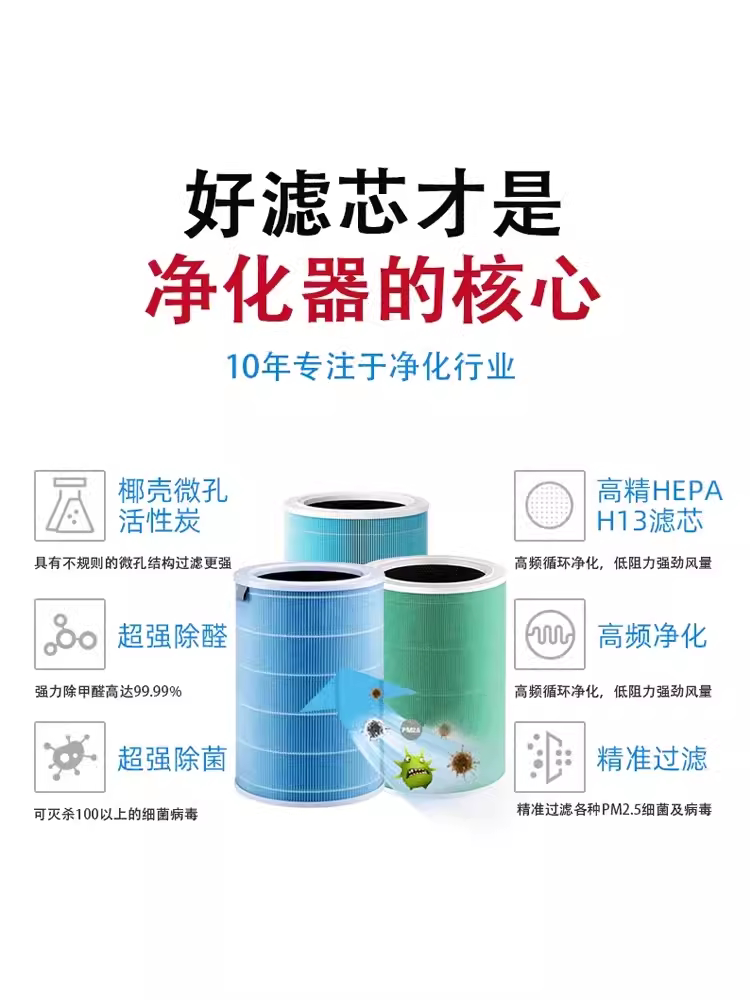 适配小米米家空气净化器4Lite/4pro/4代/5代滤芯活性炭除PM2.5