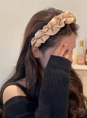 高颅顶黑色褶皱发箍女款发卡洗脸发带宽边百搭2025网红新款头箍