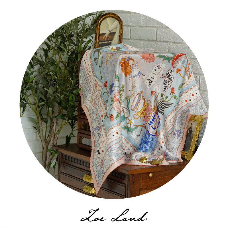 ZOELAND《爱丽丝下午茶》原创真丝大方巾披肩围巾复古粉红色丝巾,淘宝优惠券,粉丝福利购,淘宝优惠卷