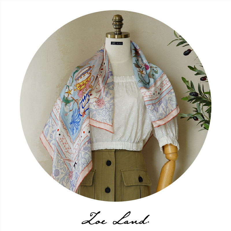 ZOELAND《爱丽丝下午茶》原创真丝大方巾披肩围巾复古粉红色丝巾,淘宝优惠券,粉丝福利购,淘宝优惠卷