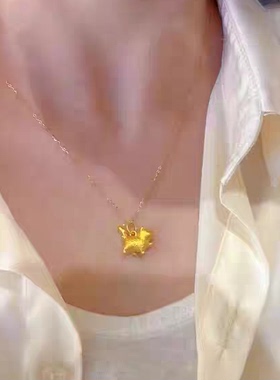 金店同款项链可爱999足金包银猫咪吊坠情人生日礼物S新年送女友