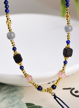 新中式天然青金石串珠项链女款轻奢小众设计感锁骨链送女友礼物A