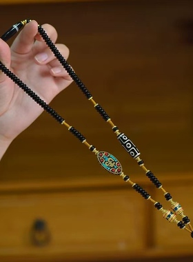 手工制作泰国佛牌链子尼泊尔铜珠天珠唐卡吊坠项链绳毛衣链M小众