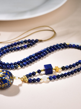 新中式青金石大漆万能链项链绳唐卡蜜蜡佛牌毛衣链复古A吊坠挂绳