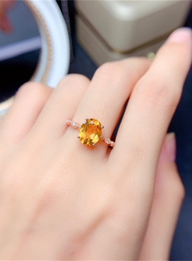 天然水晶石榴石托帕石戒指女款宝石纯银指环小清新流行饰品证书