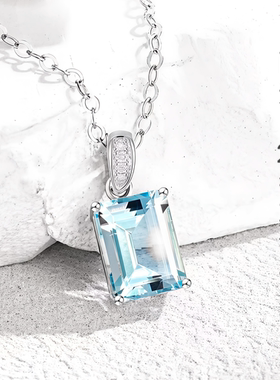 新品轻奢时尚天然海蓝宝吊坠女款925银镀18K金项链网红小红书爆款