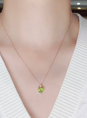 天然橄榄石戒指吊坠套装925银纯银彩宝指环项链小清新日韩带证书