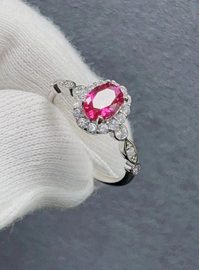 天然托帕石戒指纯银镀白金女款红水晶宝石指环流行小清新饰品礼物