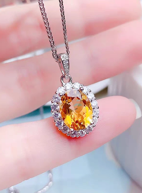 新品轻奢百搭天然黄水晶吊坠女银镀18K金吊项链坠网红小红书流行