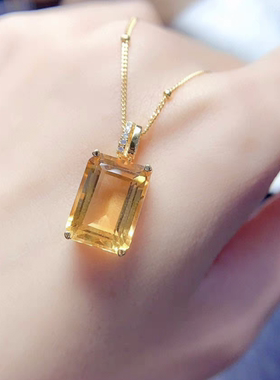 天然黄水晶吊坠轻奢小众网红公主925银项链挂件戒面饰品礼物证书