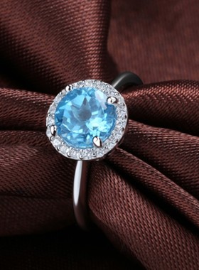 天然托帕石戒指925银铂金女款