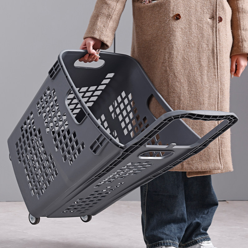 商超市篮拉杆购物篮加厚塑料框家用便利店购物筐取快递拖车买菜篮,淘宝优惠券,粉丝福利购,淘宝优惠卷