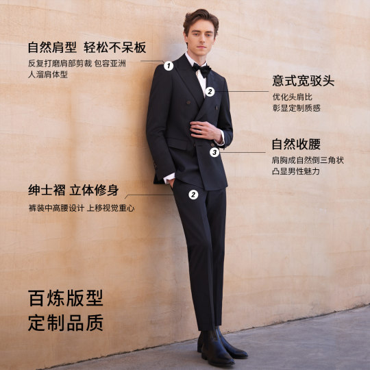 Jiyo Meng groom wedding dress wool double -breasted suit men's suits black suit
