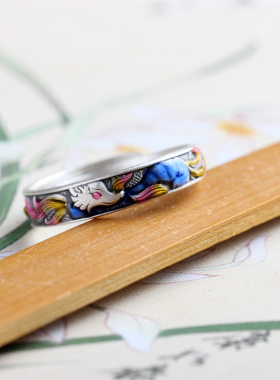 藏汉屋银九尾狐狸戒指女士中国风