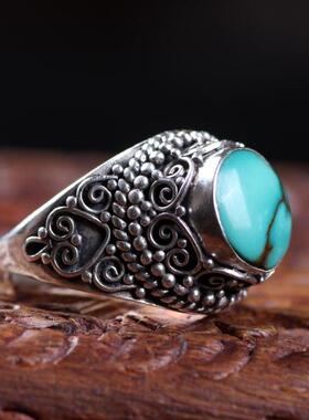 尼泊尔手工绿松石活口民族风戒指